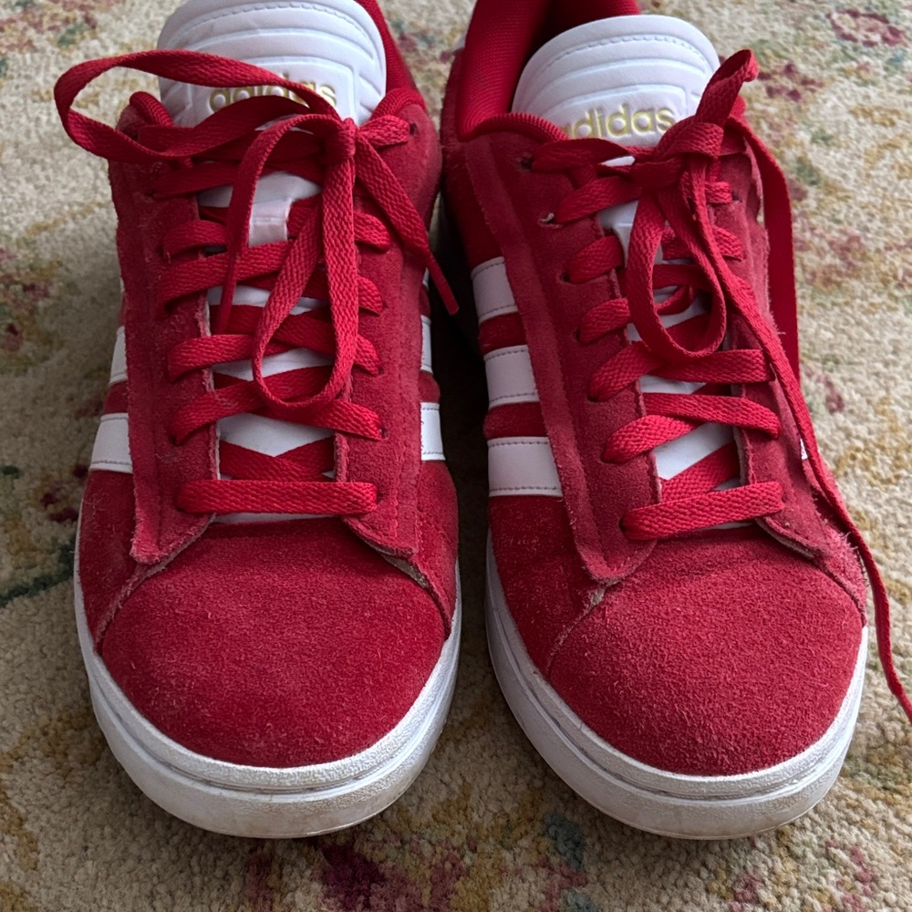Adidas Campus Red Suede Sneakers with White Stripes